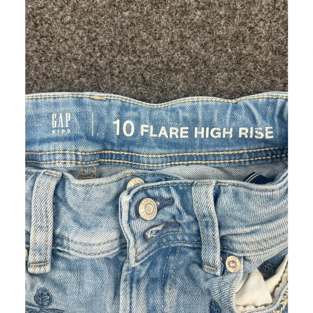 Gap Kids Girls Floral Embroidered High Rise Flare Jeans Light Wash Size 10